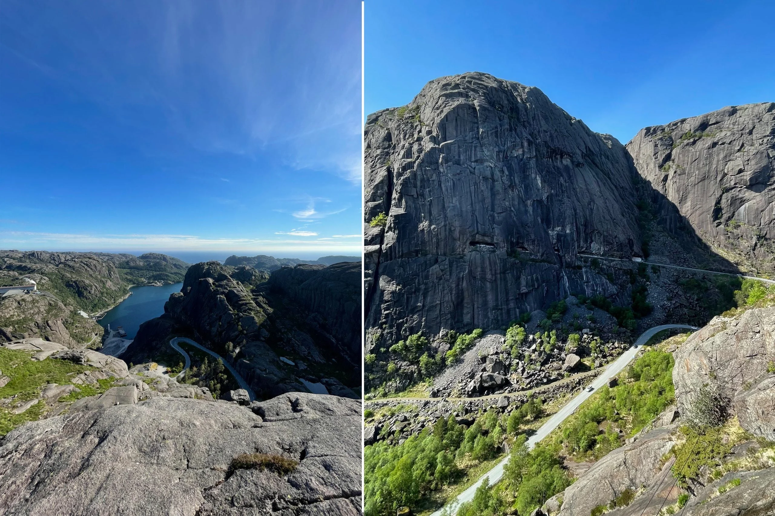 tre bilder satt sammen i collage. To fra Olivia vestbøstad støles kontor og ett fra Utkikkspunktet i Jøssingfjord.